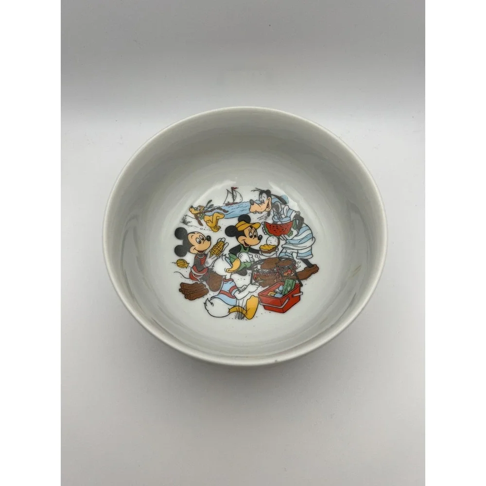 Vintage Disney Mickey Minnie Porcelain Childrens Bowl Goofy Donald Pluto Japan